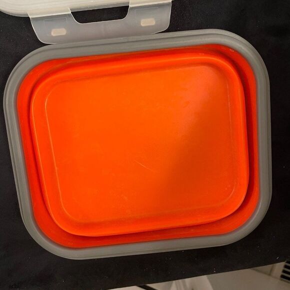 SMART Planet eco collapsible meal kit lunchbox & utensil, orange w/cover & sauce - Picture 4 of 11